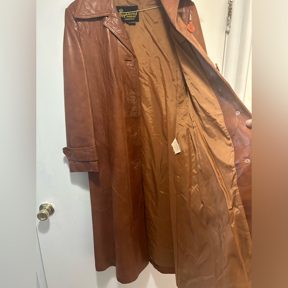 Vintage Brown Leather Trech Coat with belt size 8